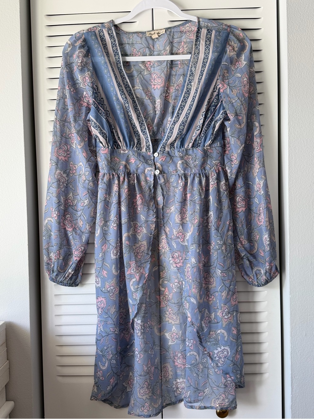 Light Blue Floral Long-Sleeve Top